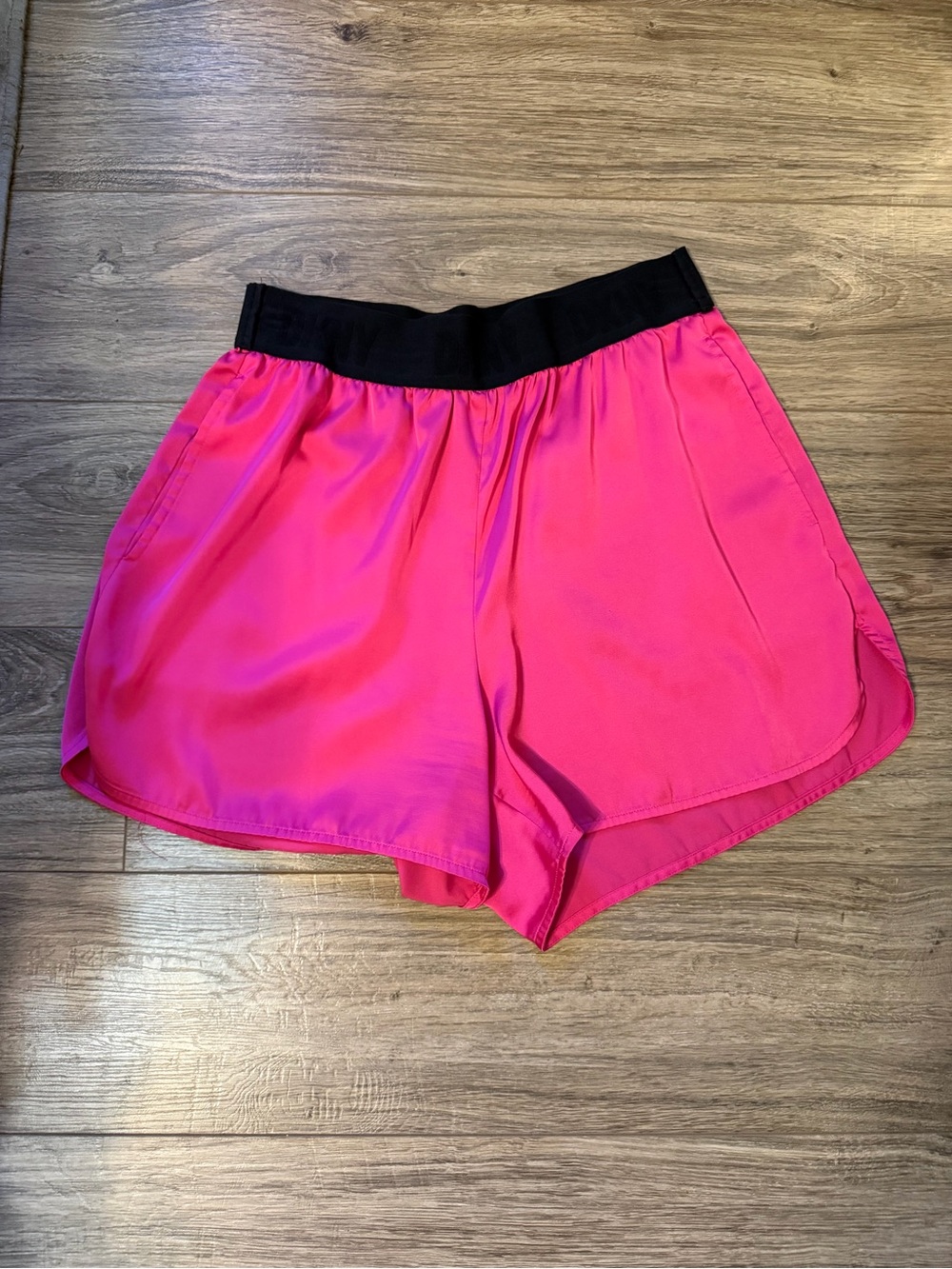 DKNY Hot Pink athletic like silkyShorts with Black Waistband